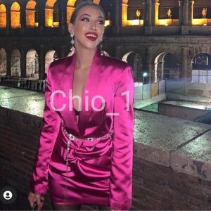 Zara Women's Fuchsia Satin Blazer Dress